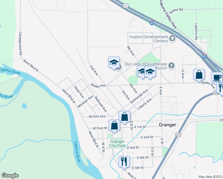 map of restaurants, bars, coffee shops, grocery stores, and more near 2ND E Zillah Dr in Granger