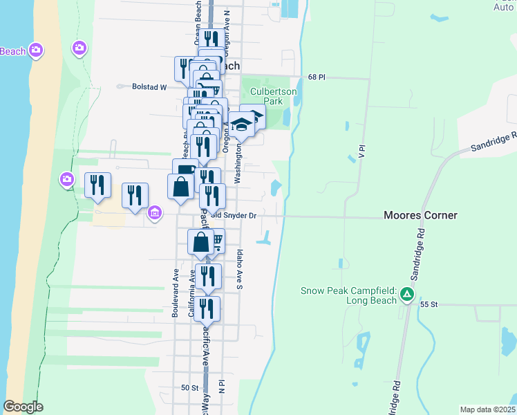 map of restaurants, bars, coffee shops, grocery stores, and more near 323 8th Street Southeast in Long Beach