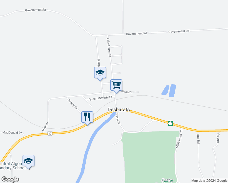 map of restaurants, bars, coffee shops, grocery stores, and more near in Algoma District