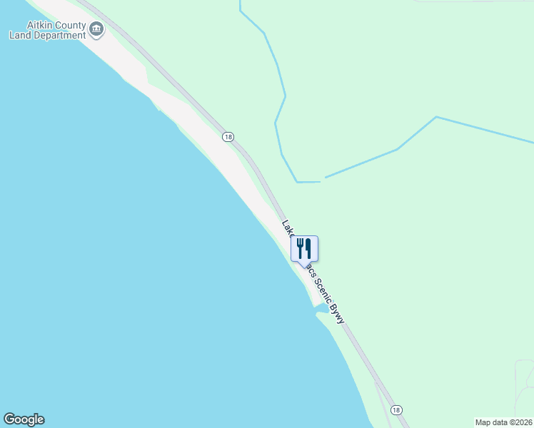 map of restaurants, bars, coffee shops, grocery stores, and more near 32841 Minnesota 18 in Aitkin