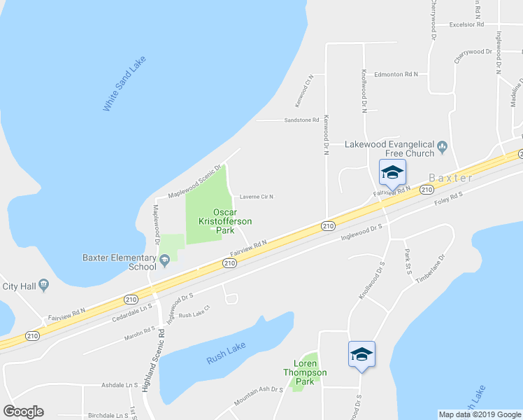 map of restaurants, bars, coffee shops, grocery stores, and more near 5797 Laverne Circle North in Baxter