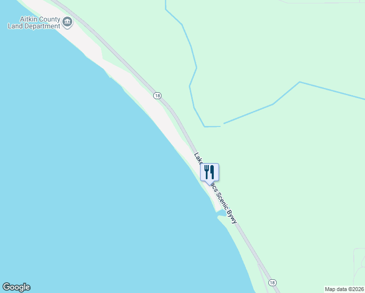 map of restaurants, bars, coffee shops, grocery stores, and more near 32841 Minnesota 18 in Aitkin