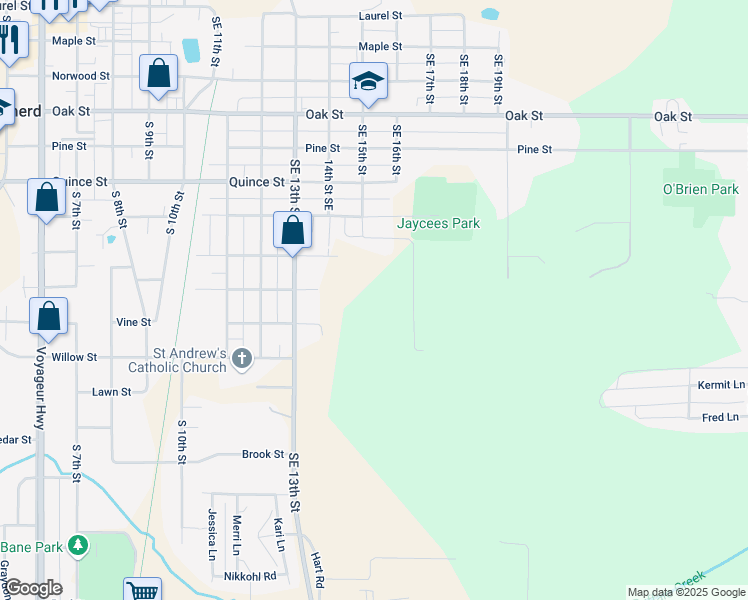 map of restaurants, bars, coffee shops, grocery stores, and more near 1004 SE 15th St in Brainerd