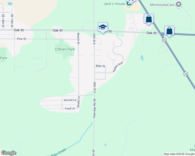 map of restaurants, bars, coffee shops, grocery stores, and more near 2805 Clara Street in Brainerd