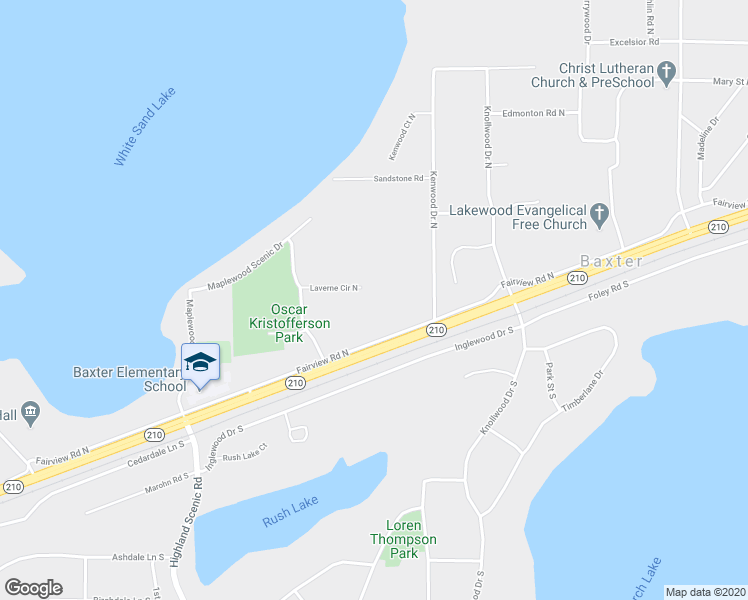 map of restaurants, bars, coffee shops, grocery stores, and more near 5797 Laverne Circle North in Baxter