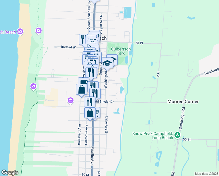 map of restaurants, bars, coffee shops, grocery stores, and more near 323 8th Street Southeast in Long Beach