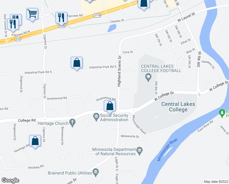 map of restaurants, bars, coffee shops, grocery stores, and more near 8310 Highland Scenic Road in Baxter