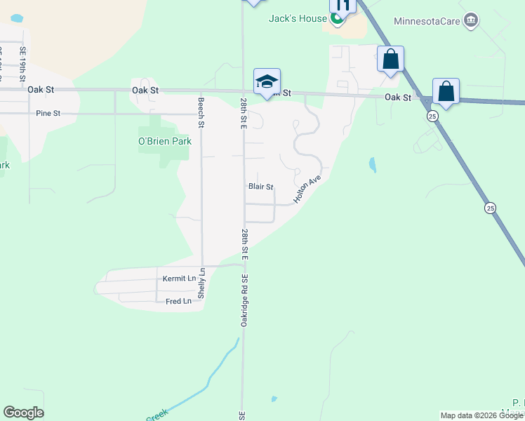 map of restaurants, bars, coffee shops, grocery stores, and more near 2805 Clara Street in Brainerd