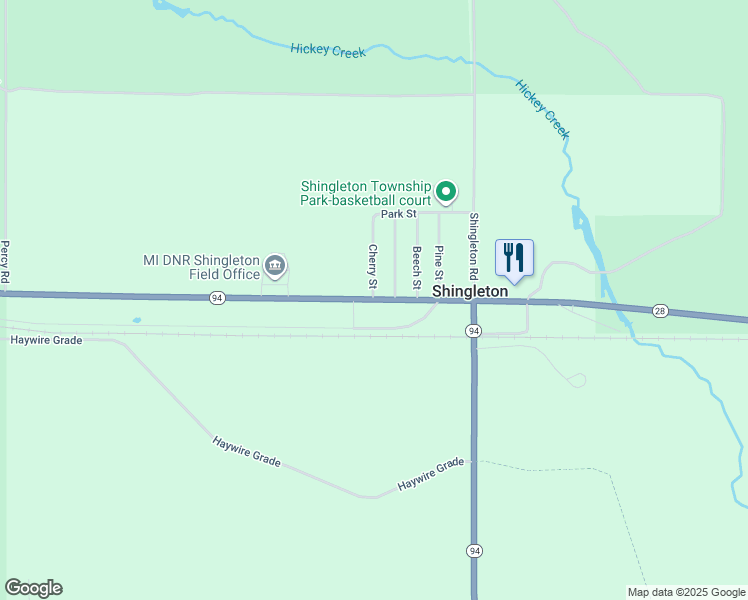 map of restaurants, bars, coffee shops, grocery stores, and more near N5346 Cherry Street in Shingleton