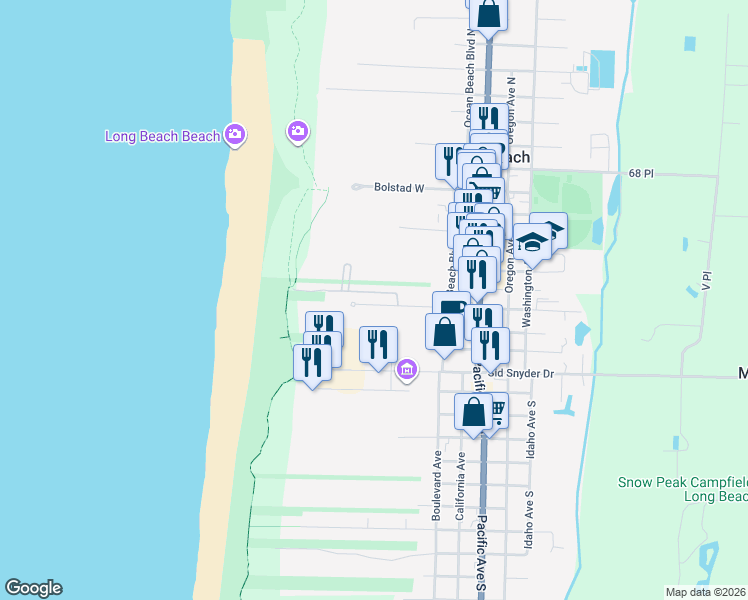 map of restaurants, bars, coffee shops, grocery stores, and more near 316 7th Street Southwest in Long Beach