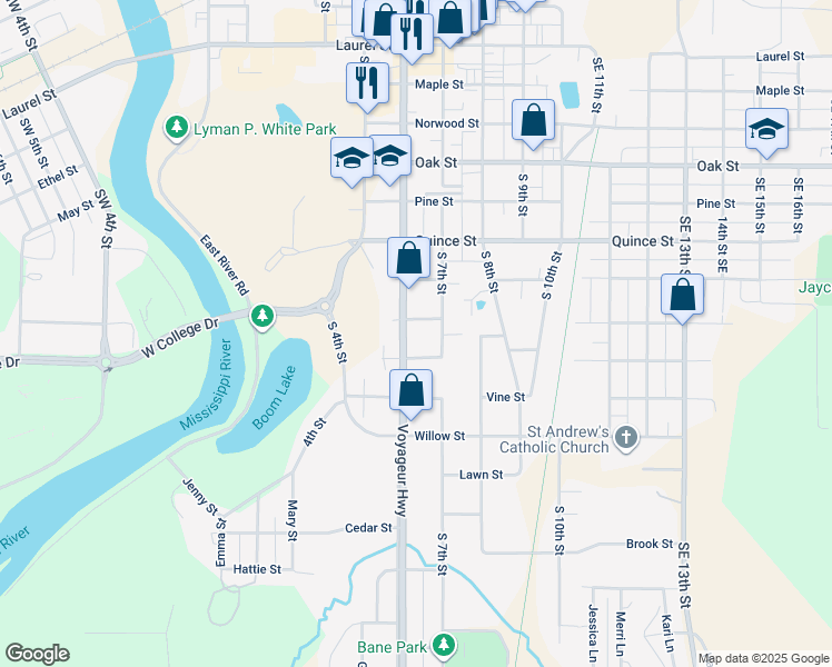 map of restaurants, bars, coffee shops, grocery stores, and more near 921 South 6th Street in Brainerd