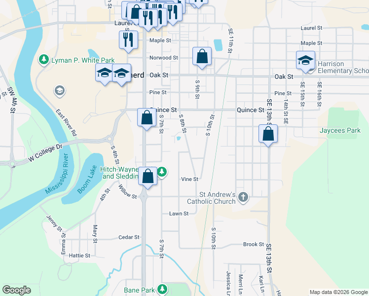map of restaurants, bars, coffee shops, grocery stores, and more near 916 South 8th Street in Brainerd