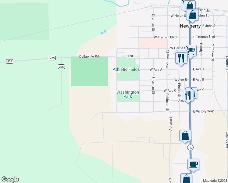 map of restaurants, bars, coffee shops, grocery stores, and more near 902 Tahquamenon Boulevard in Newberry