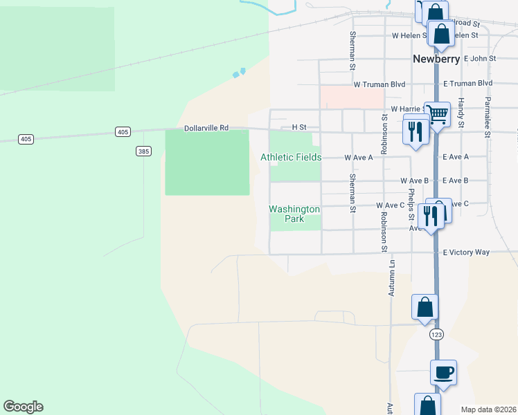 map of restaurants, bars, coffee shops, grocery stores, and more near 902 Tahquamenon Boulevard in Newberry