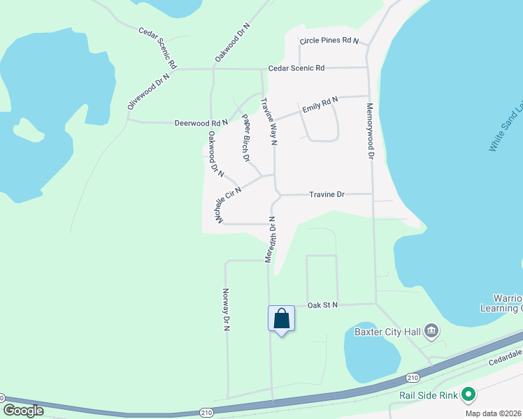 map of restaurants, bars, coffee shops, grocery stores, and more near 13579 Meredith Drive North in Baxter