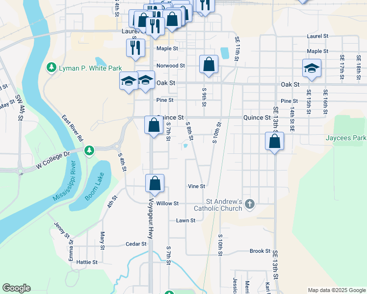 map of restaurants, bars, coffee shops, grocery stores, and more near 927 South 7th Street in Brainerd