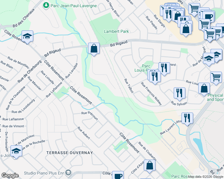 map of restaurants, bars, coffee shops, grocery stores, and more near 3745 Rue de Soulanges in Trois-Rivières