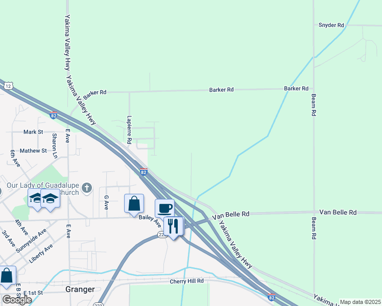map of restaurants, bars, coffee shops, grocery stores, and more near 199 Schneider Ln in Granger