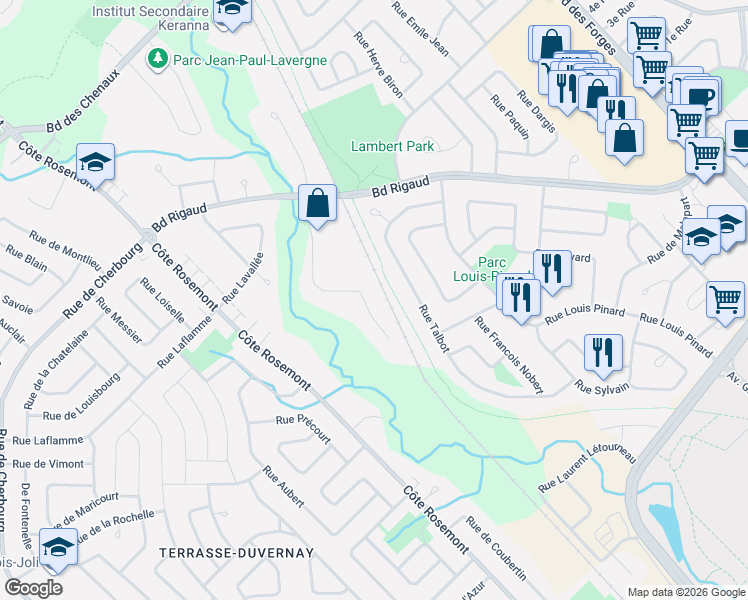 map of restaurants, bars, coffee shops, grocery stores, and more near 3840 Rue de Soulanges in Trois-Rivières