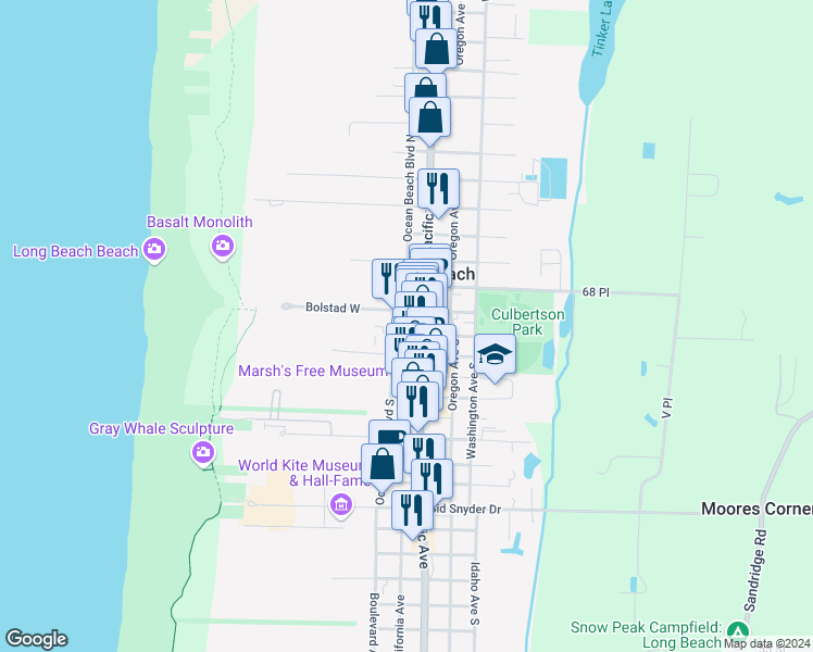 map of restaurants, bars, coffee shops, grocery stores, and more near in Long Beach