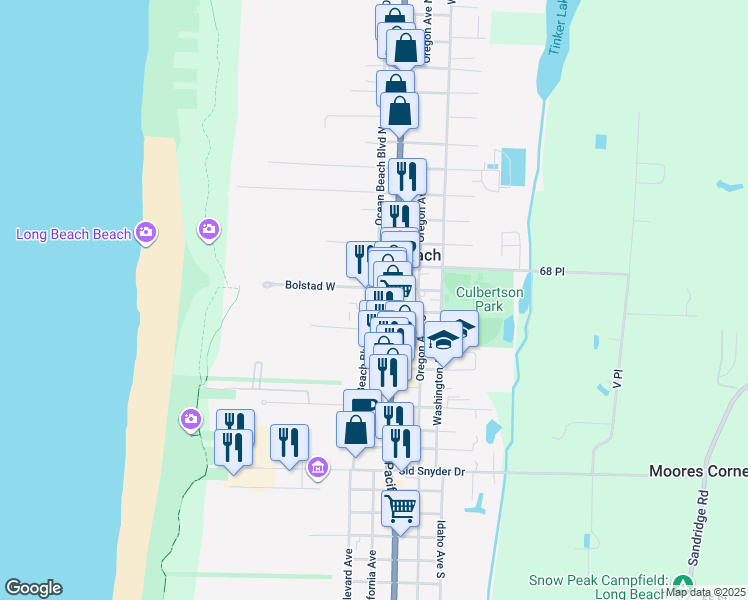 map of restaurants, bars, coffee shops, grocery stores, and more near 203 Bolstad West in Long Beach