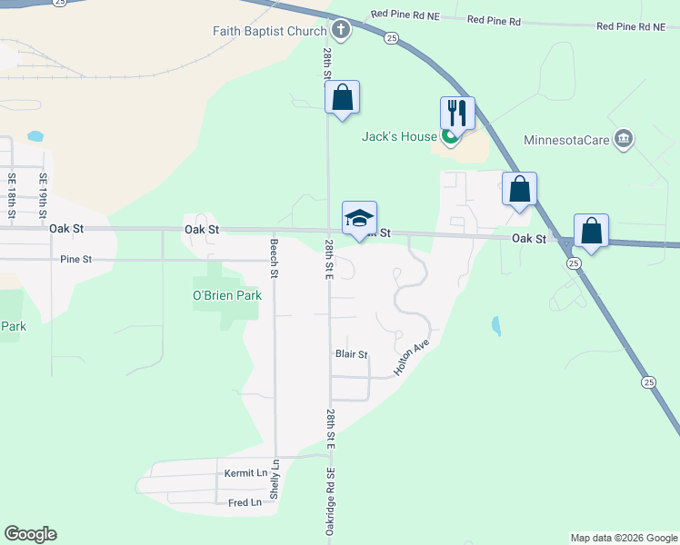 map of restaurants, bars, coffee shops, grocery stores, and more near 701 28th Street Southeast in Brainerd