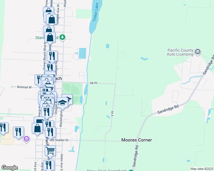 map of restaurants, bars, coffee shops, grocery stores, and more near 2110 68 Place in Long Beach