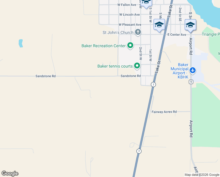 map of restaurants, bars, coffee shops, grocery stores, and more near 23 Sandstone Road in Baker