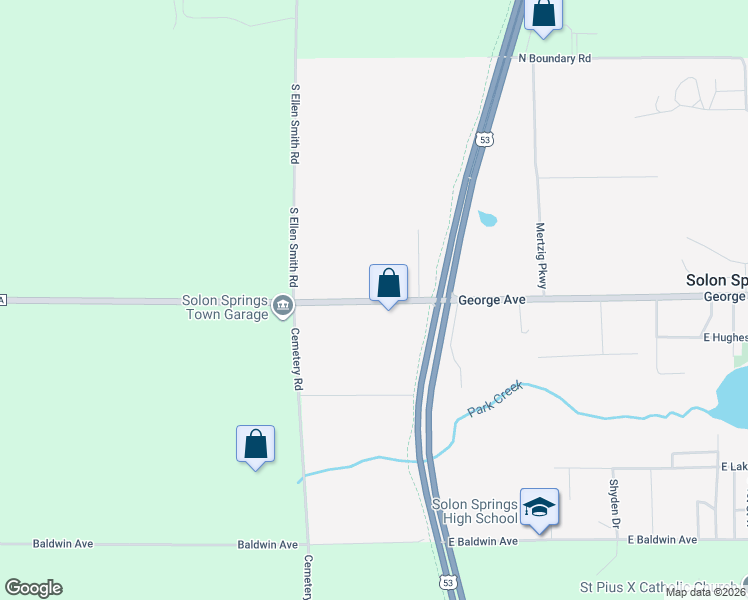 map of restaurants, bars, coffee shops, grocery stores, and more near 8882 County Road A in Solon Springs