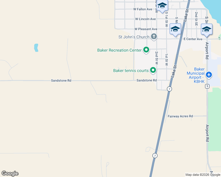 map of restaurants, bars, coffee shops, grocery stores, and more near 29 Sandstone Road in Baker