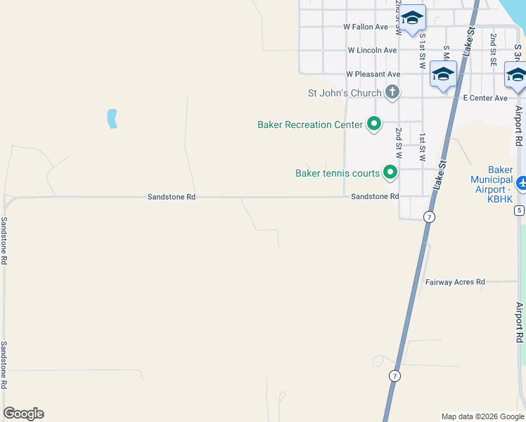 map of restaurants, bars, coffee shops, grocery stores, and more near 41 Sandstone Road in Baker