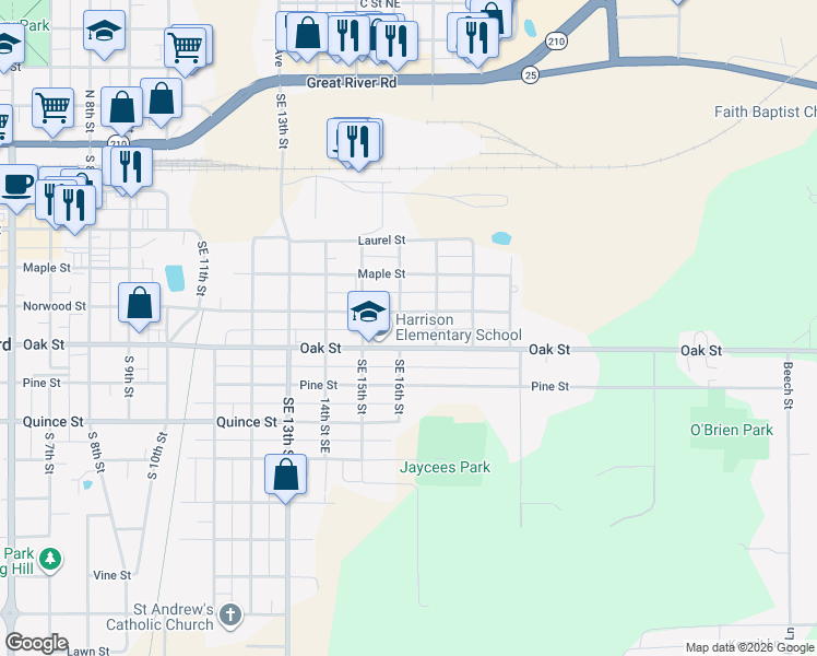 map of restaurants, bars, coffee shops, grocery stores, and more near 509 Southeast 16th Street in Brainerd
