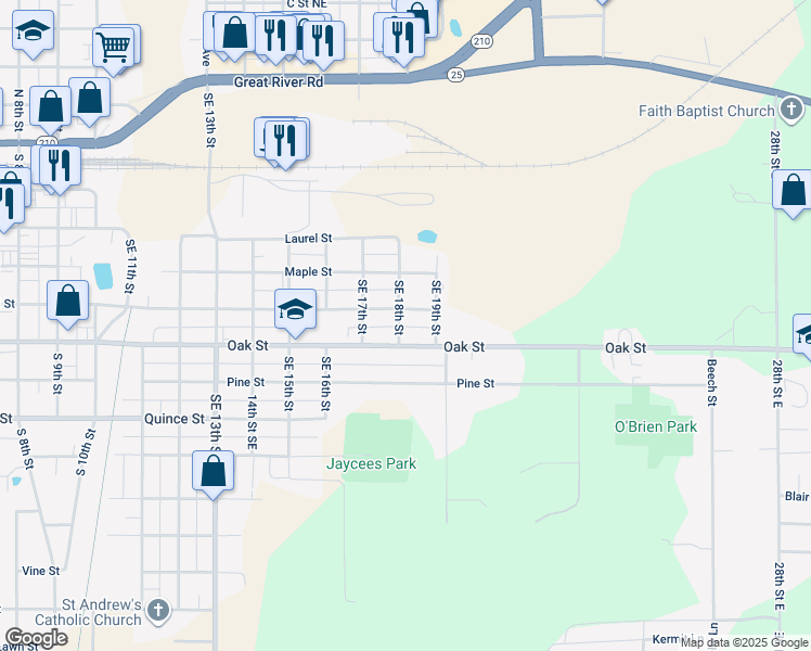 map of restaurants, bars, coffee shops, grocery stores, and more near 511 Southeast 18th Street in Brainerd