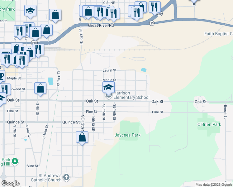 map of restaurants, bars, coffee shops, grocery stores, and more near 509 Southeast 16th Street in Brainerd