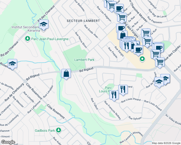 map of restaurants, bars, coffee shops, grocery stores, and more near 3525 Rue Talbot in Trois-Rivières