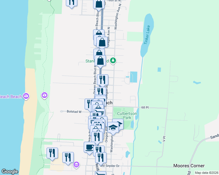 map of restaurants, bars, coffee shops, grocery stores, and more near 207 5th Street Northeast in Long Beach