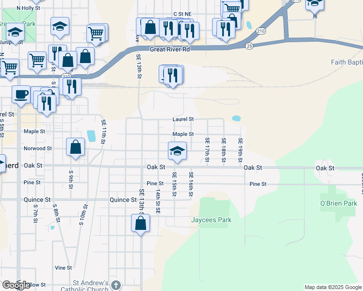 map of restaurants, bars, coffee shops, grocery stores, and more near 1504 Maple Street in Brainerd