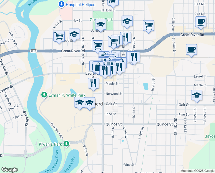 map of restaurants, bars, coffee shops, grocery stores, and more near 402 South 7th Street in Brainerd