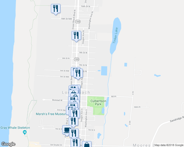map of restaurants, bars, coffee shops, grocery stores, and more near 311 6th Street Northeast in Long Beach