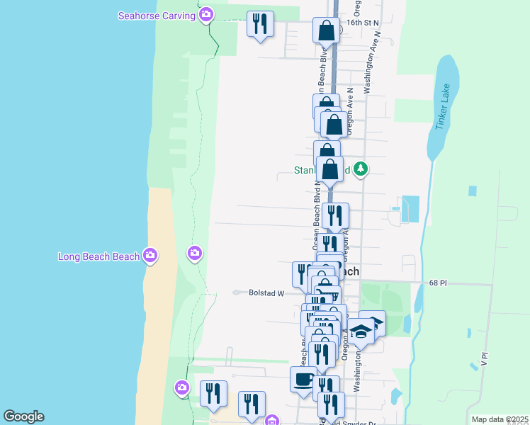 map of restaurants, bars, coffee shops, grocery stores, and more near 294 5th Street Northeast in Long Beach