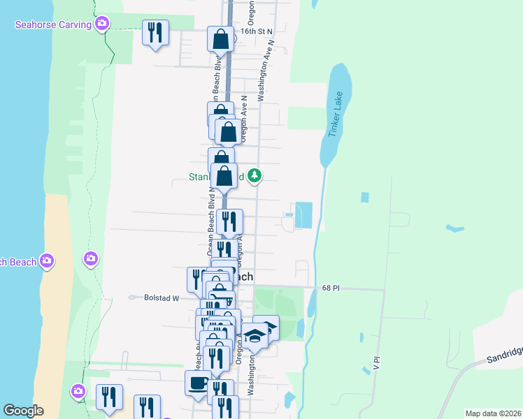 map of restaurants, bars, coffee shops, grocery stores, and more near 311 6th Street Northeast in Long Beach