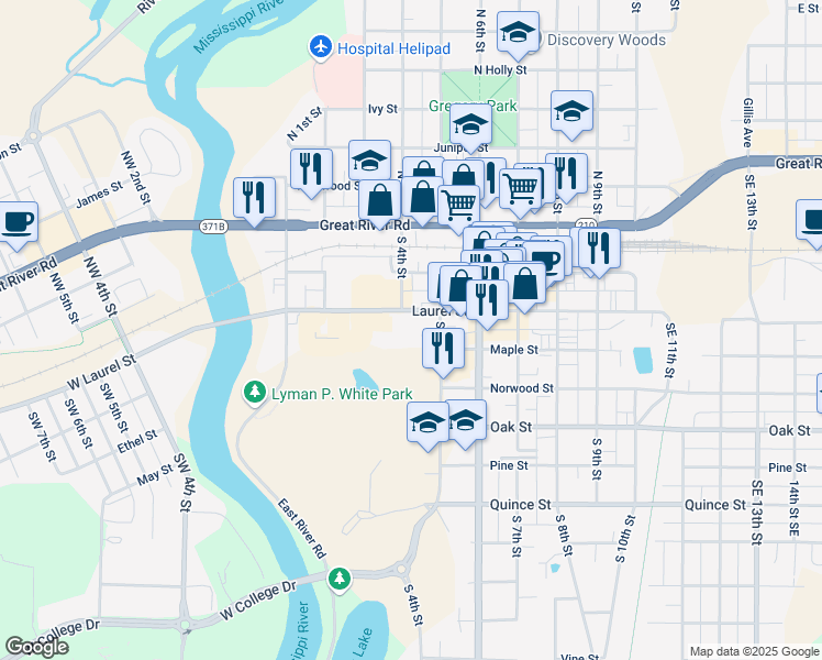 map of restaurants, bars, coffee shops, grocery stores, and more near 326 Laurel Street in Brainerd