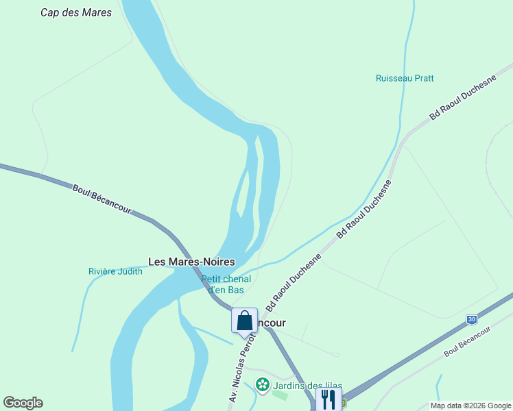 map of restaurants, bars, coffee shops, grocery stores, and more near Avenue Montesson in Bécancour