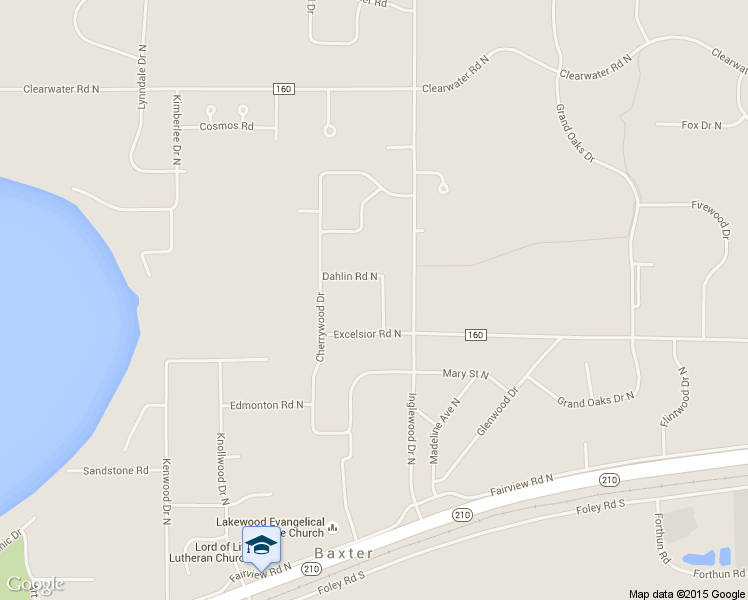 map of restaurants, bars, coffee shops, grocery stores, and more near 6395 Dahlin Road North in Baxter