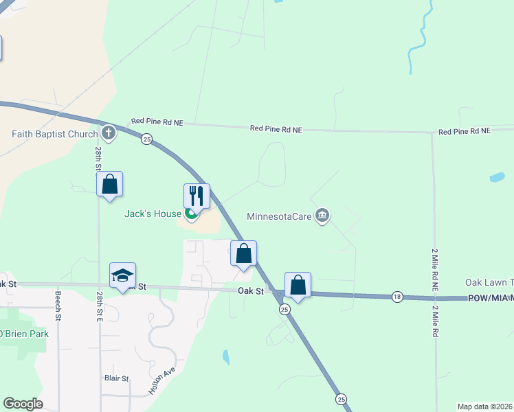 map of restaurants, bars, coffee shops, grocery stores, and more near 331 Etak Drive in Brainerd