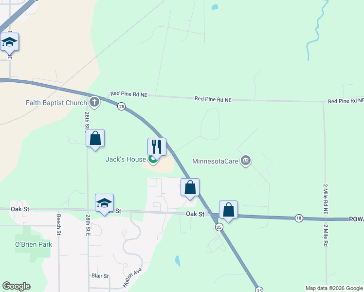 map of restaurants, bars, coffee shops, grocery stores, and more near 331 Etak Drive in Brainerd