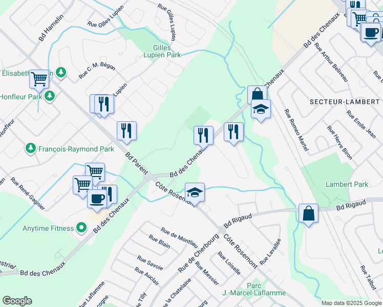 map of restaurants, bars, coffee shops, grocery stores, and more near 6560 Boulevard des Chenaux in Trois-Rivières
