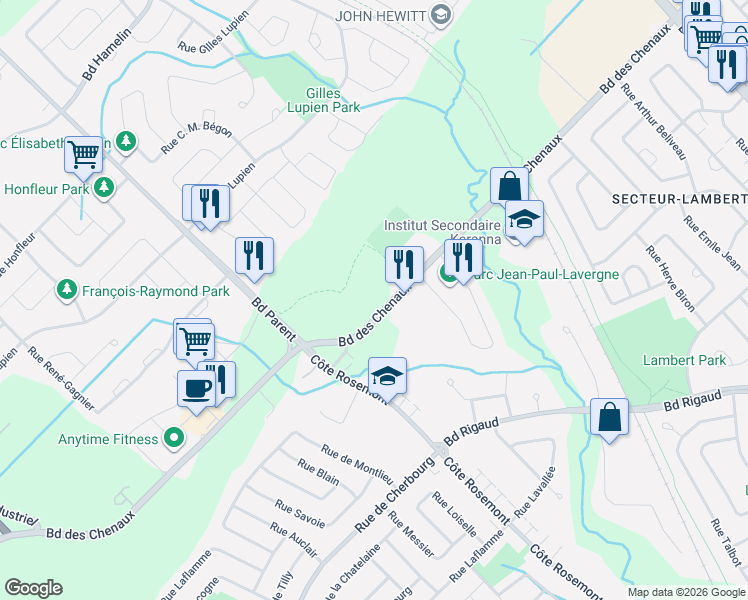 map of restaurants, bars, coffee shops, grocery stores, and more near 6560 Boulevard des Chenaux in Trois-Rivières