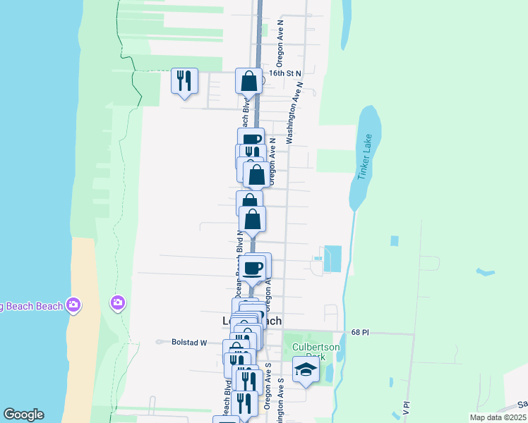 map of restaurants, bars, coffee shops, grocery stores, and more near 200 9th Street Northeast in Long Beach