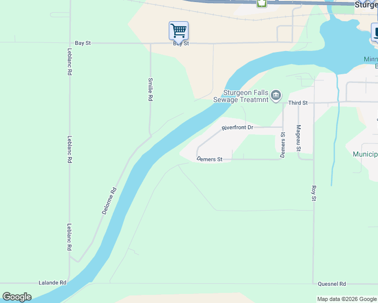 map of restaurants, bars, coffee shops, grocery stores, and more near 590 Demers Street in West Nipissing